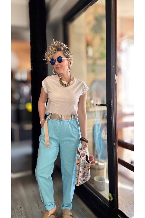 Betty İtalyan Balon Kemerli Pantolon Bebe Mavi