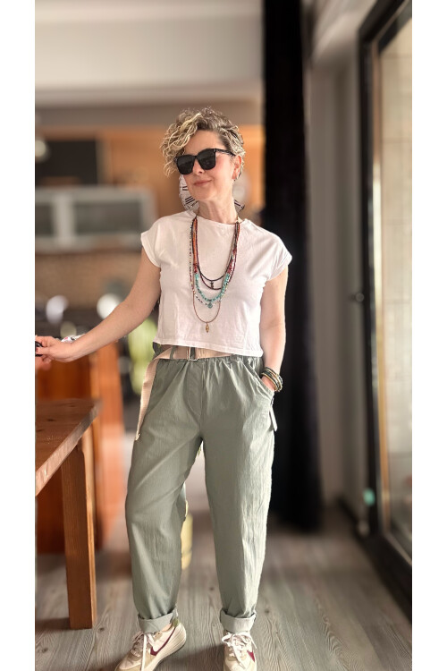 Betty İtalyan Balon Kemerli Pantolon Haki