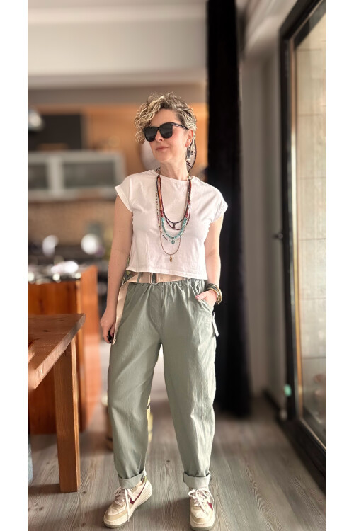 Betty İtalyan Balon Kemerli Pantolon Haki