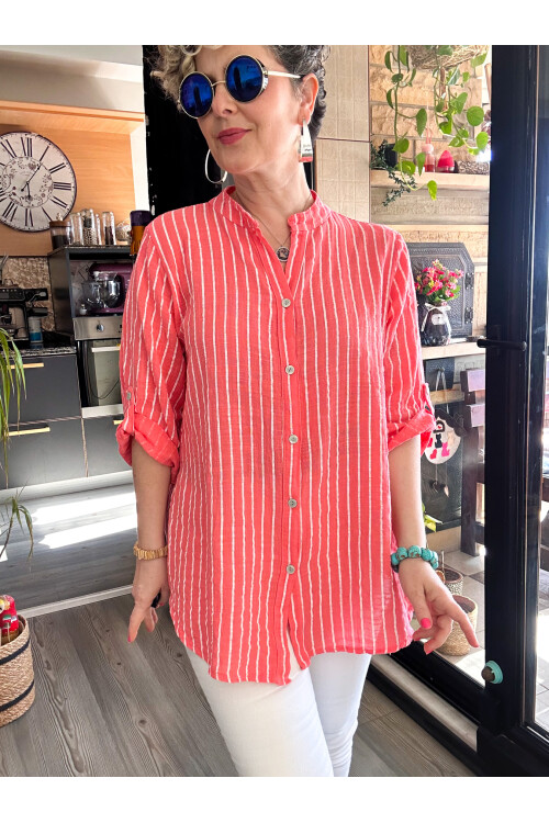 Bippa Çizgili Desen İtalyan Gömlek Mercan