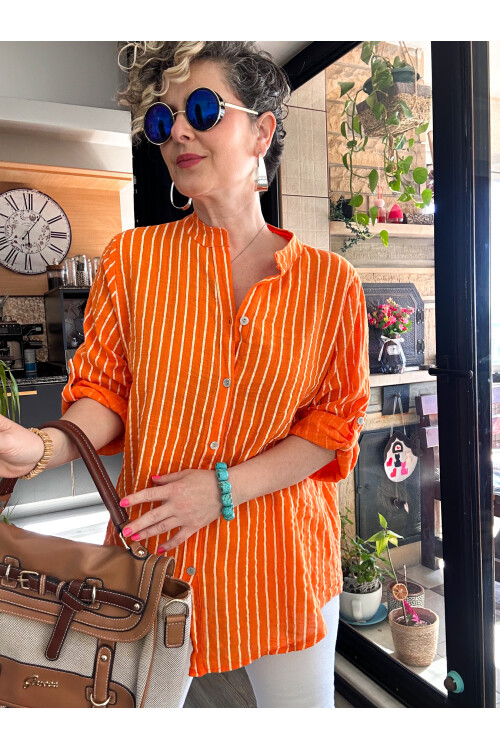 Bippa Çizgili Desen İtalyan Gömlek Orange