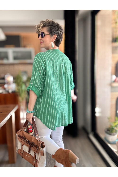 Bippa Çizgili Desen İtalyan Gömlek Yeşil