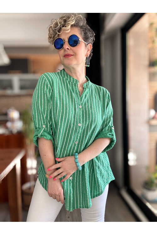 Bippa Çizgili Desen İtalyan Gömlek Yeşil