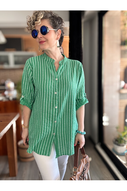 Bippa Çizgili Desen İtalyan Gömlek Yeşil