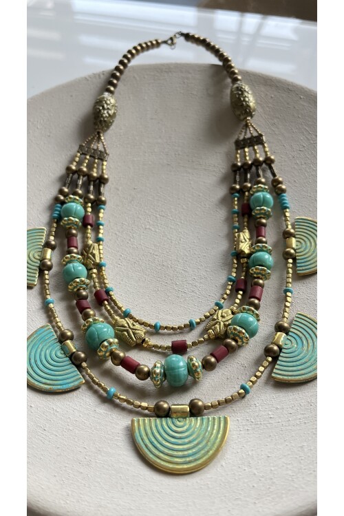 Bubo Pirinç Cam Çoklu Etnik Kolye