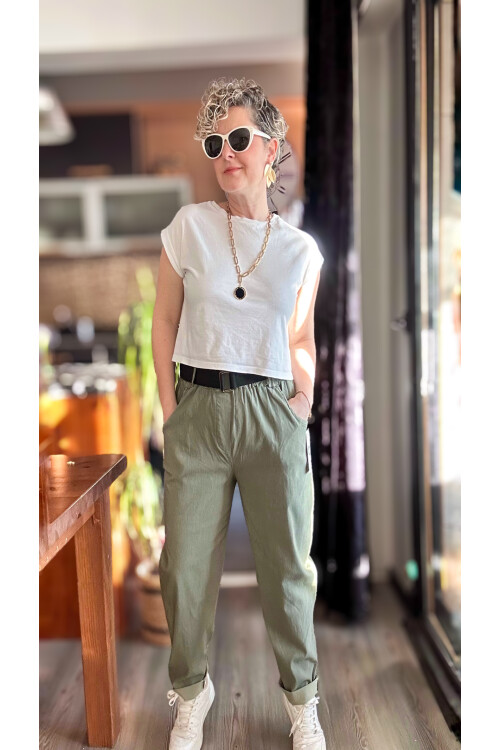 Capello İtalyan Balon Kemerli Pantolon Haki Yeşil