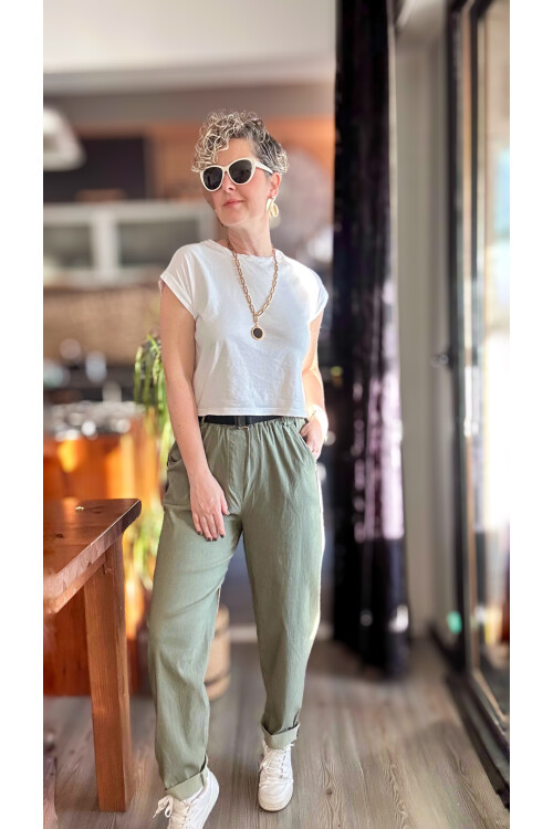 Capello İtalyan Balon Kemerli Pantolon Haki Yeşil