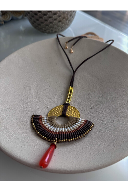 Chaka Etnik Doğal Taş Kolye Kahve