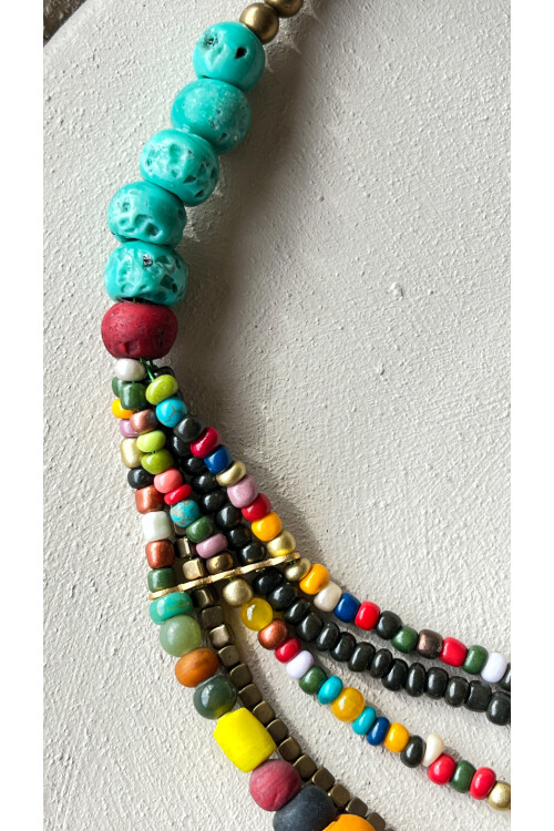 Cozy Pirinç Cam Etnik Kolye