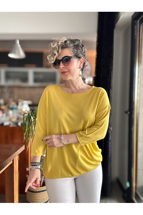 Cuppa Yuvarlak Yaka Mevsimlik Hardal Basic Triko