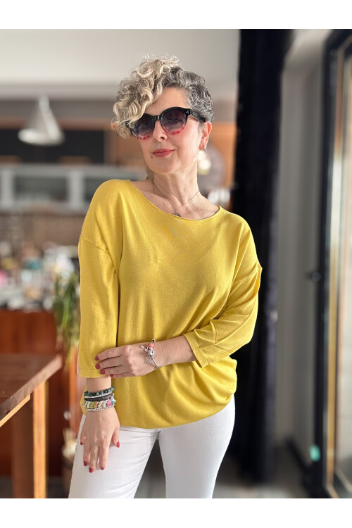 Cuppa Yuvarlak Yaka Mevsimlik Hardal Basic Triko