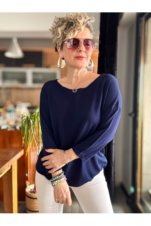 Cuppa Yuvarlak Yaka Mevsimlik Lacivert Basic Triko
