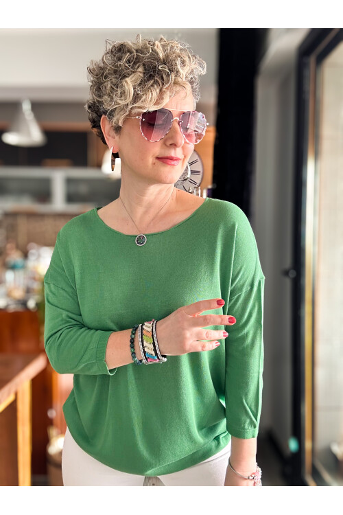 Cuppa Yuvarlak Yaka Mevsimlik Yeşil Basic Triko