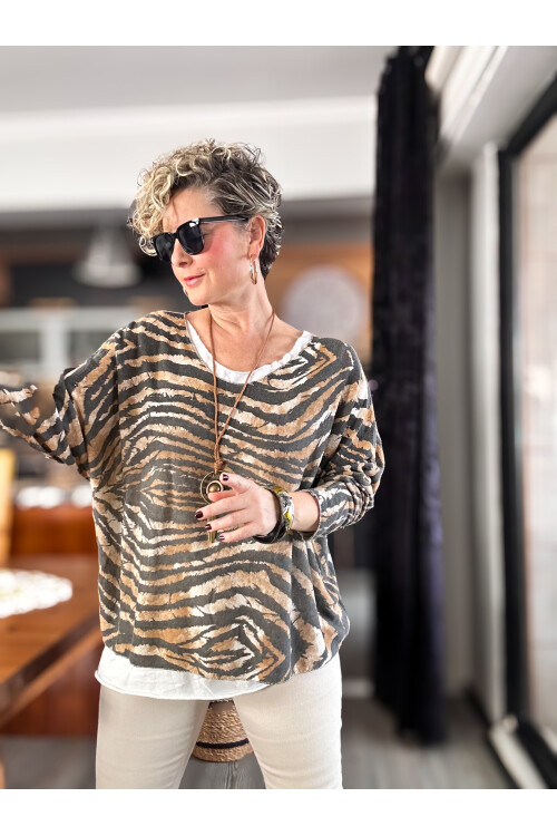 Cupra Zebra Desen Kolyeli İtalyan Bluz Triko