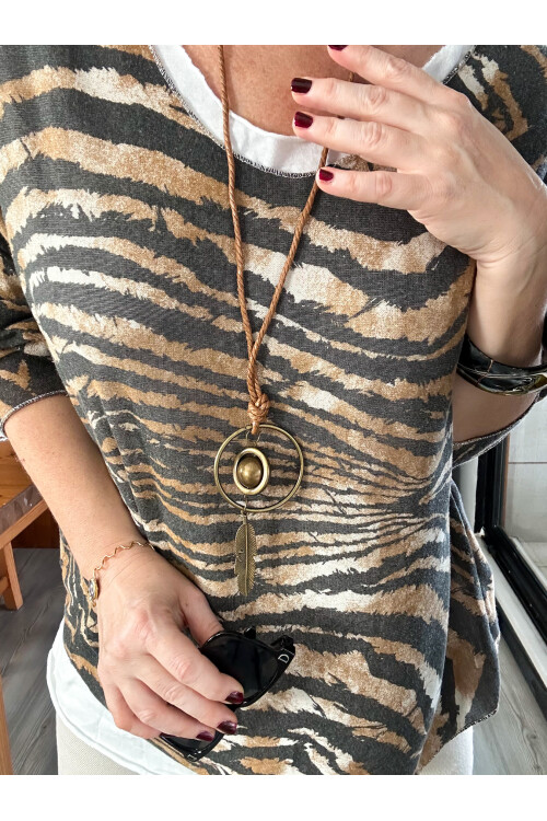 Cupra Zebra Desen Kolyeli İtalyan Bluz Triko