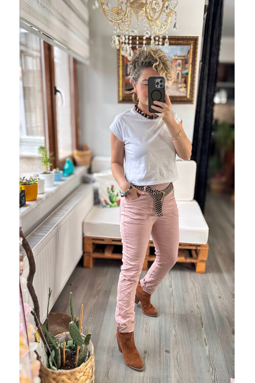 Dani İtalyan Kemer Detaylı Sihirli Pantolon Pudra