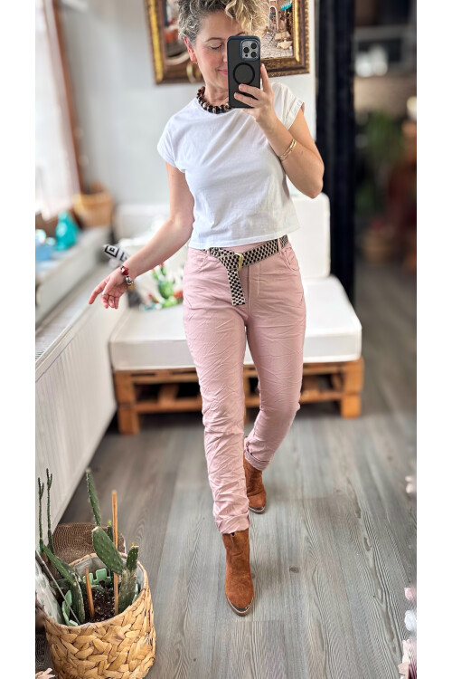 Dani İtalyan Kemer Detaylı Sihirli Pantolon Pudra