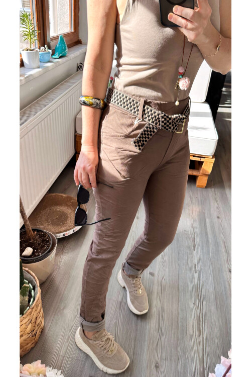 Dani İtalyan Kemer Detaylı Sihirli Pantolon Vizon