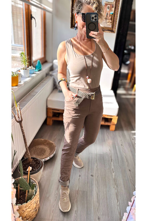 Dani İtalyan Kemer Detaylı Sihirli Pantolon Vizon