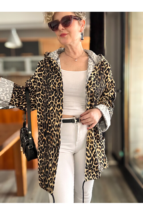 Dazza Tasarım Leopar Desen Sırt Pul Detay Ceket