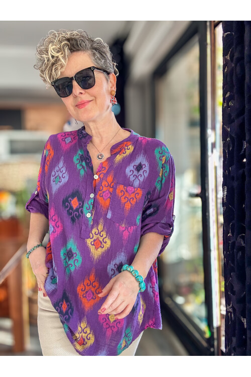 Diga Seramik Desen İtalyan Gömlek Mor