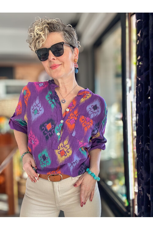 Diga Seramik Desen İtalyan Gömlek Mor