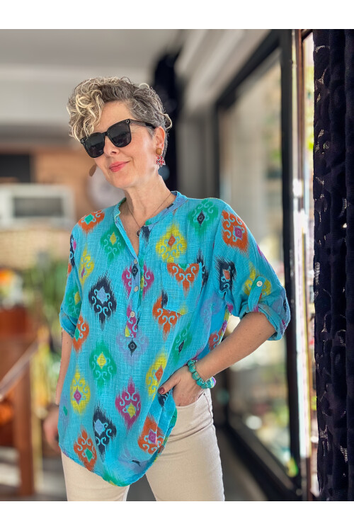 Diga Seramik Desen İtalyan Gömlek Turkuaz