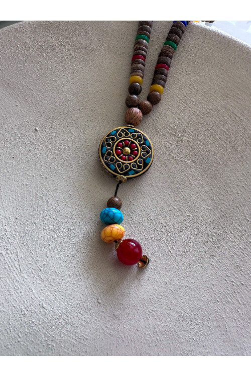 Dimen Doğal Taş Etnik Bambu Kolye