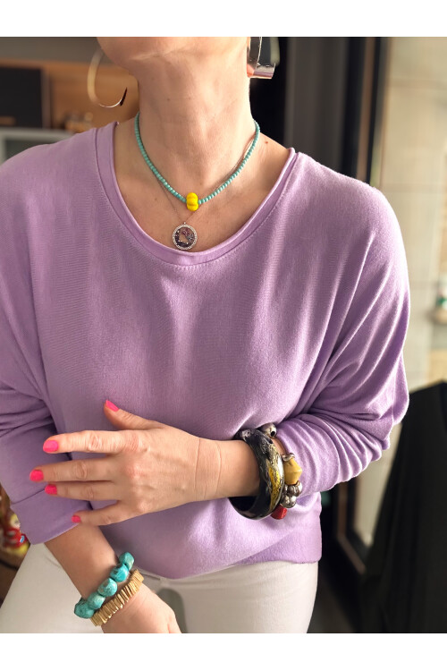 Eddi Soft İtalyan Tasarım Triko Bluz Lila