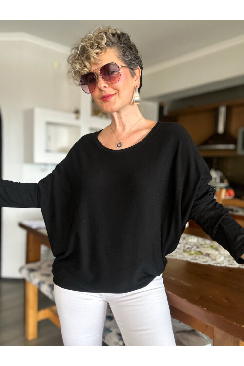 Eddi Soft İtalyan Tasarım Triko Bluz Siyah