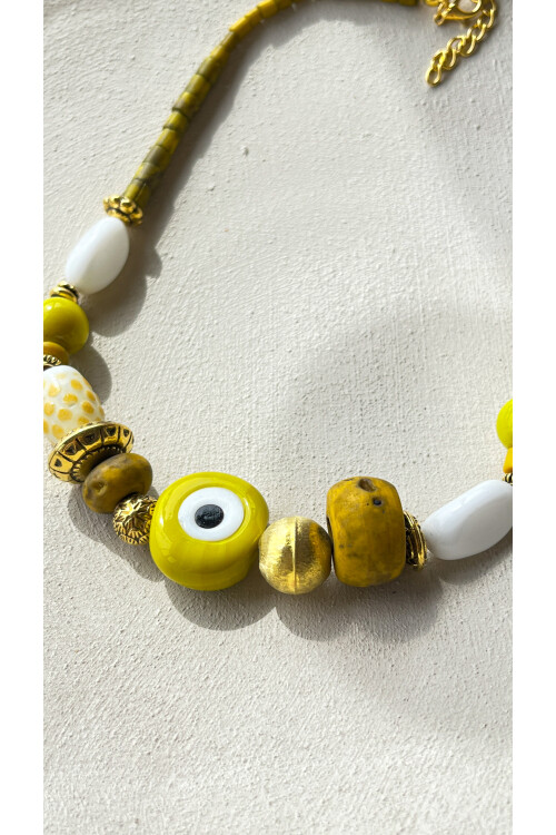 Eterna Pirinç Cam Etnik Kolye