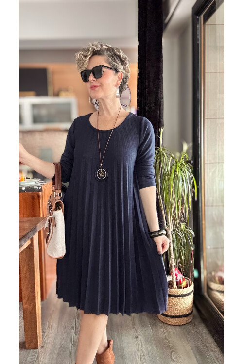 Fabro İtalyan Kolyeli Pilise Detay Elbise Lacivert