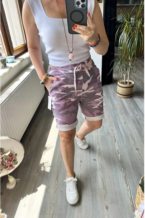 Fammy İtalyan Kamuflaj Şort Lila