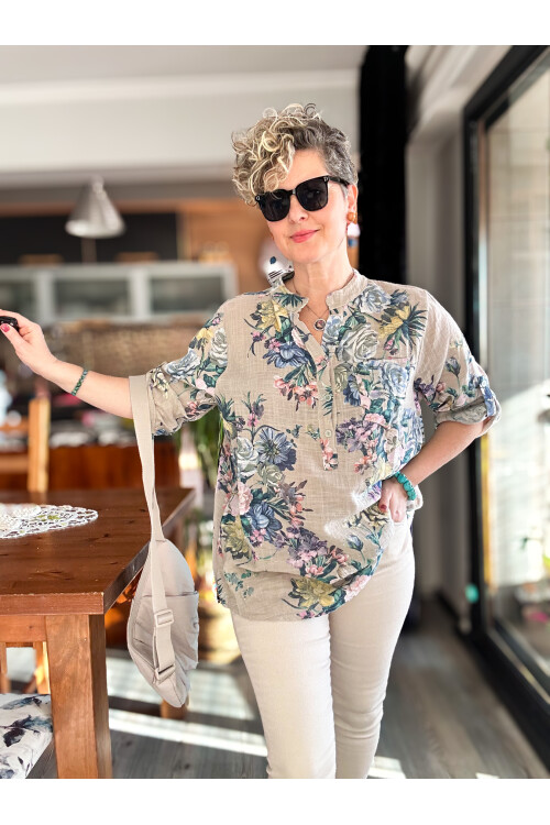 Felice Gül Desenli İtalyan Gömlek Bej