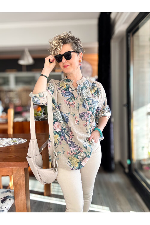 Felice Gül Desenli İtalyan Gömlek Bej