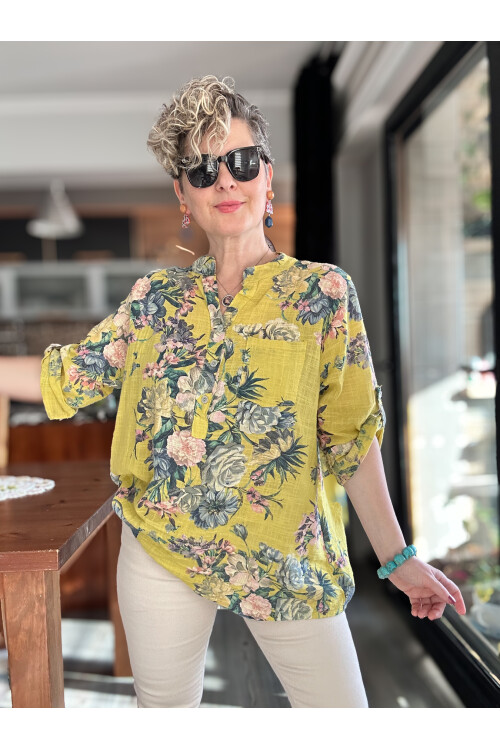 Felice Gül Desenli İtalyan Gömlek Sarı