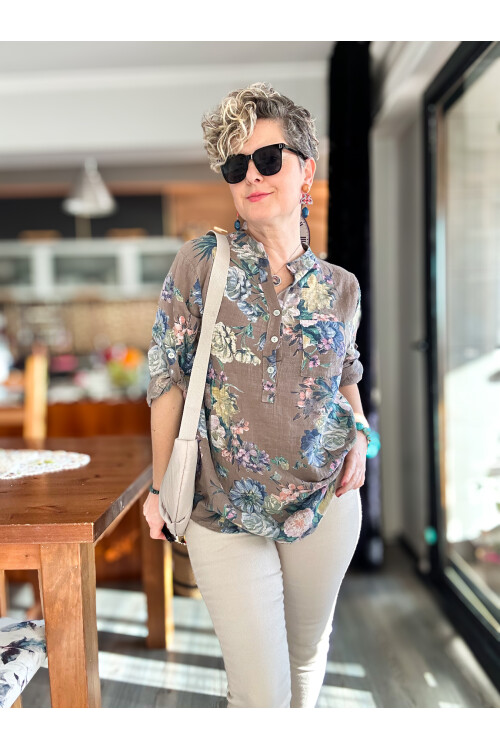 Felice Gül Desenli İtalyan Gömlek Vizon