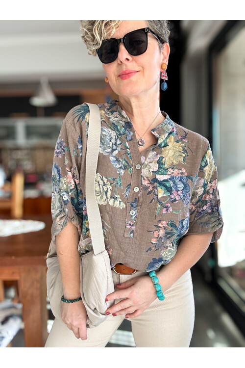 Felice Gül Desenli İtalyan Gömlek Vizon