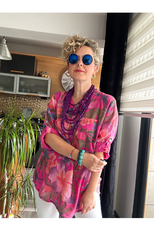 Felli Zambak Desen Desenli İtalyan Gömlek Fuşya