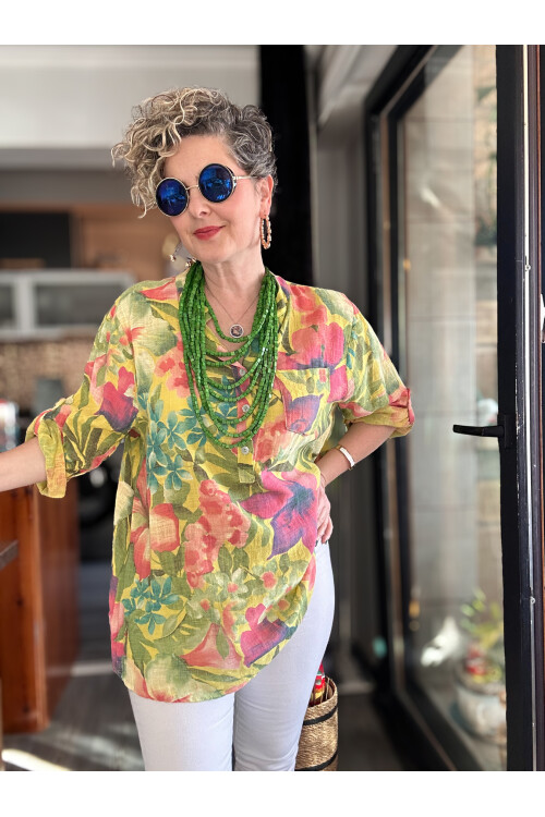 Felli Zambak Desen Desenli İtalyan Gömlek Sarı