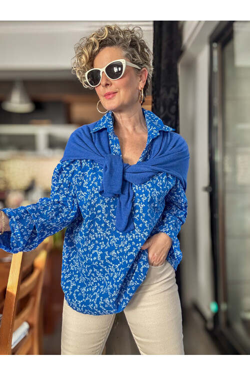 Femme İtalyan Gömlekli Bluz Triko Takım Sax