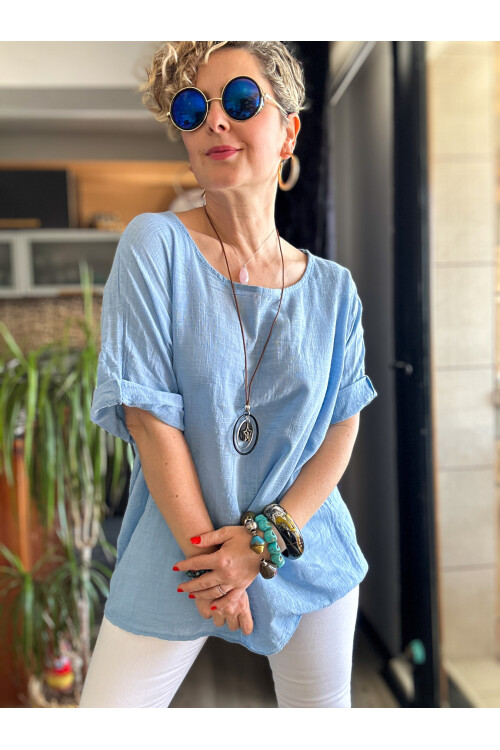 Fezza İthal Kolyeli Tasarım Bluz Bebe Mavisi