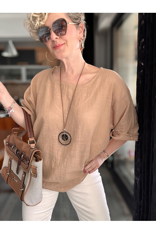 Fezza İthal Kolyeli Tasarım Bluz Cappuccino