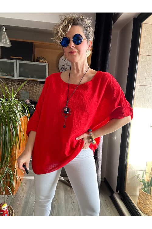 Fezza İthal Kolyeli Tasarım Bluz Kırmızı