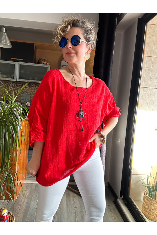 Fezza İthal Kolyeli Tasarım Bluz Kırmızı
