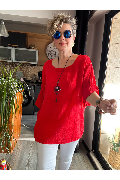 Fezza İthal Kolyeli Tasarım Bluz Kırmızı