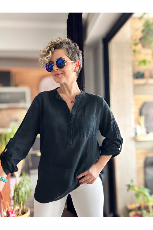 Figi İtalyan Tek Cep Gömlek Siyah