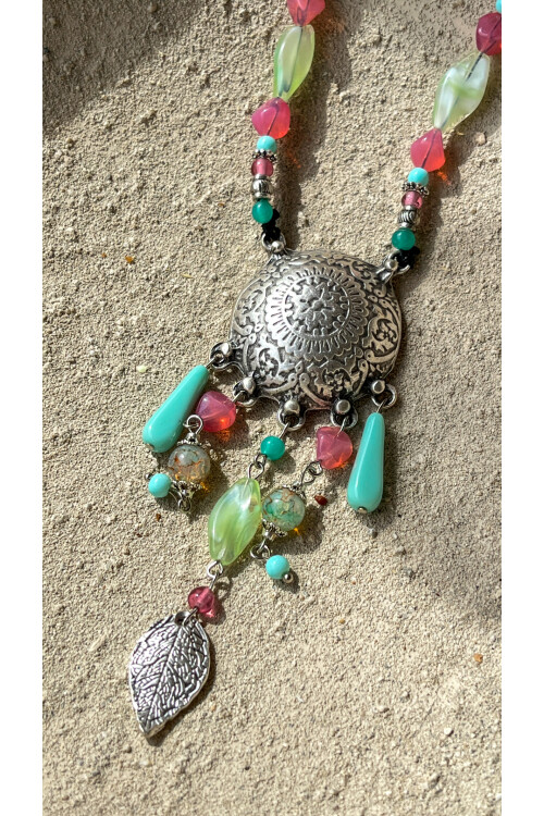 Gants Pirinç Cam Etnik Kolye