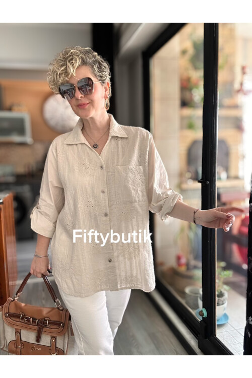 Gesso İtalyan Çiçek Fisto Detay Gömlek Beige