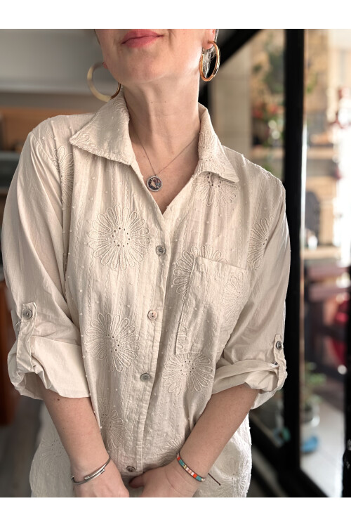 Gesso İtalyan Çiçek Fisto Detay Gömlek Beige